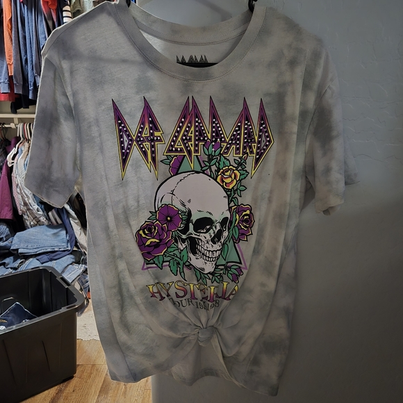 Bludgeon Riffola Ltd. Def Leppard Hysteria Gray Wash Jr Knot Tie Tee Size L - Picture 3 of 5